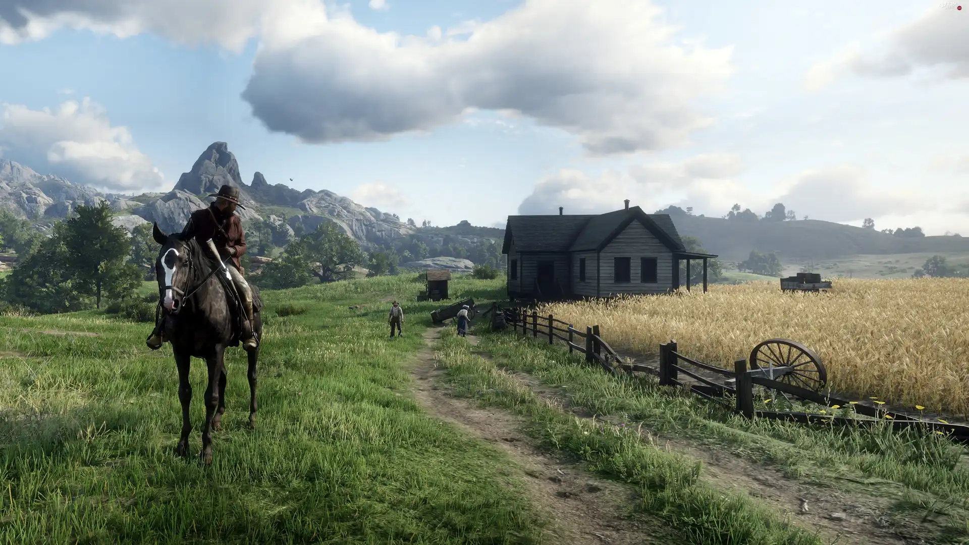 Arthur Morgan, Red Dead Redemption 2, Field, cowboy, game, farm, house