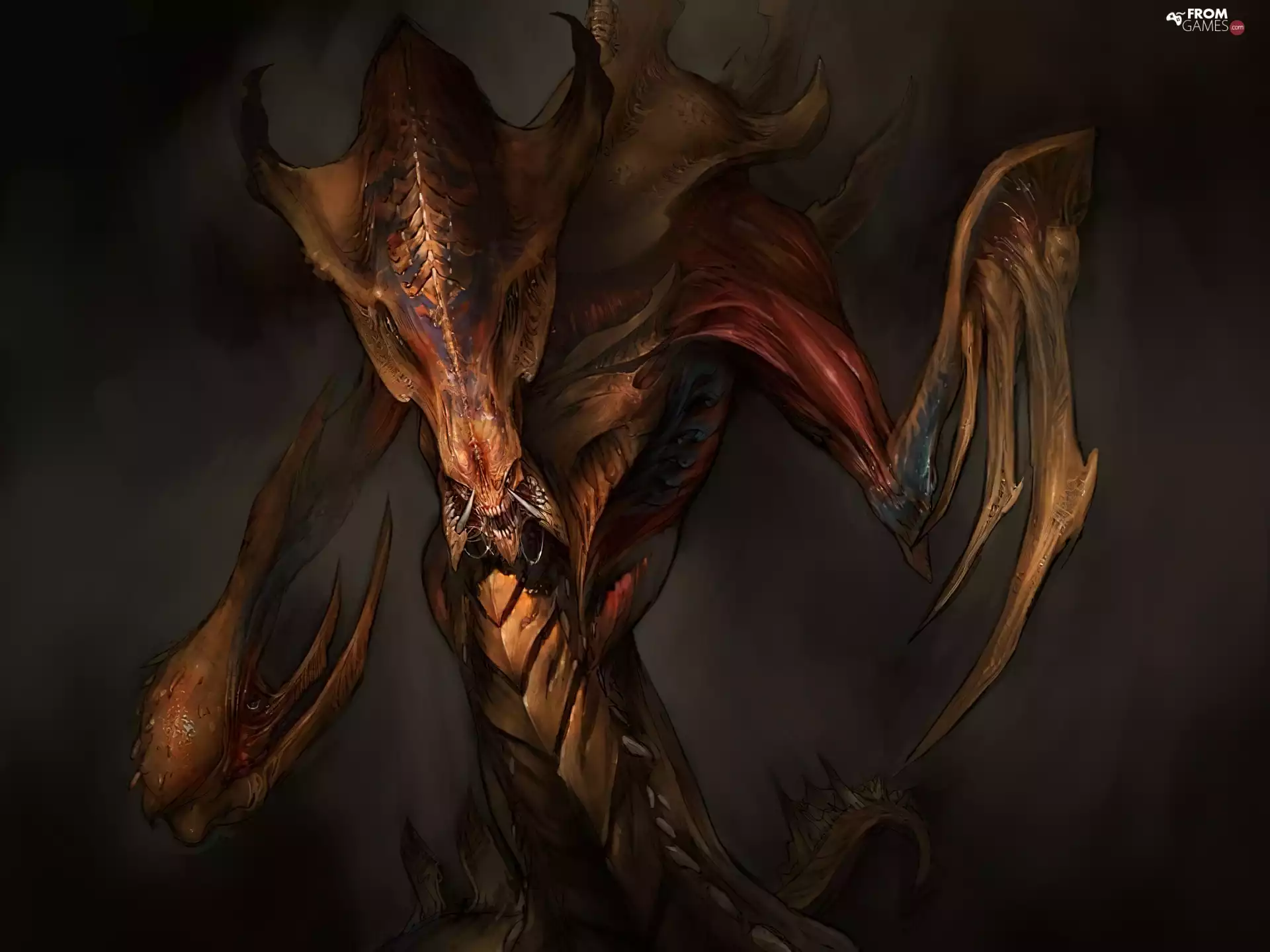 Starcraft 2, wings, canines, monster