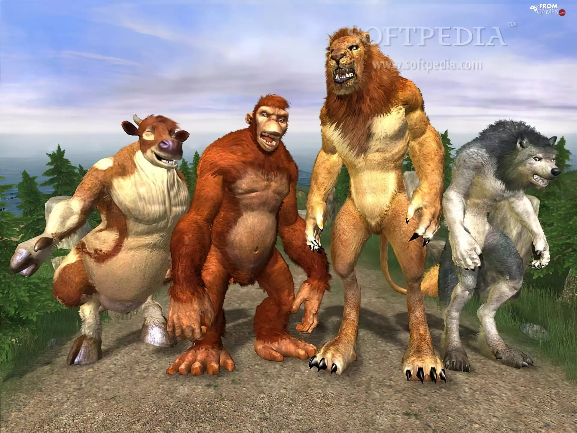 Monkey, Cow, Wolf, Lion, Black And White 2