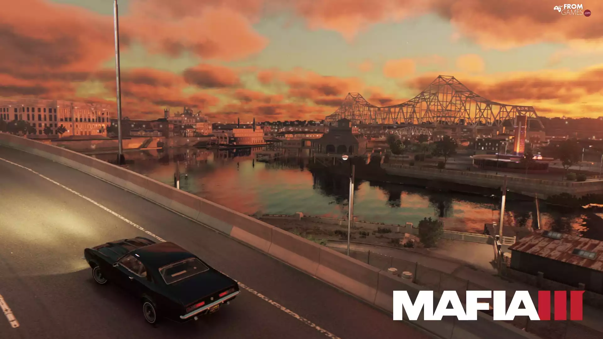 Town, bridge, motor car, Sky, Mafia III