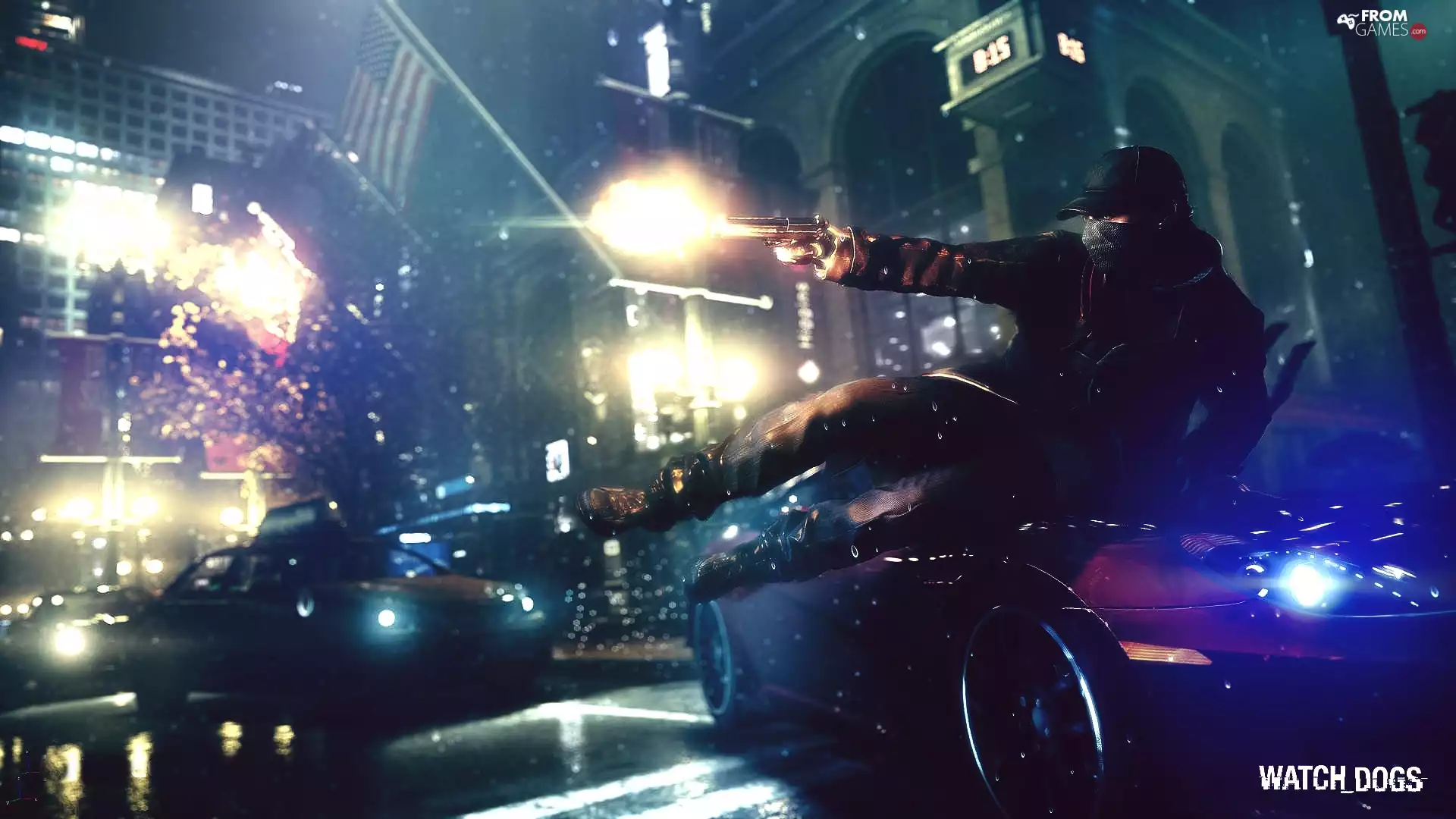 Watch Dogs, Explosions, Town, man