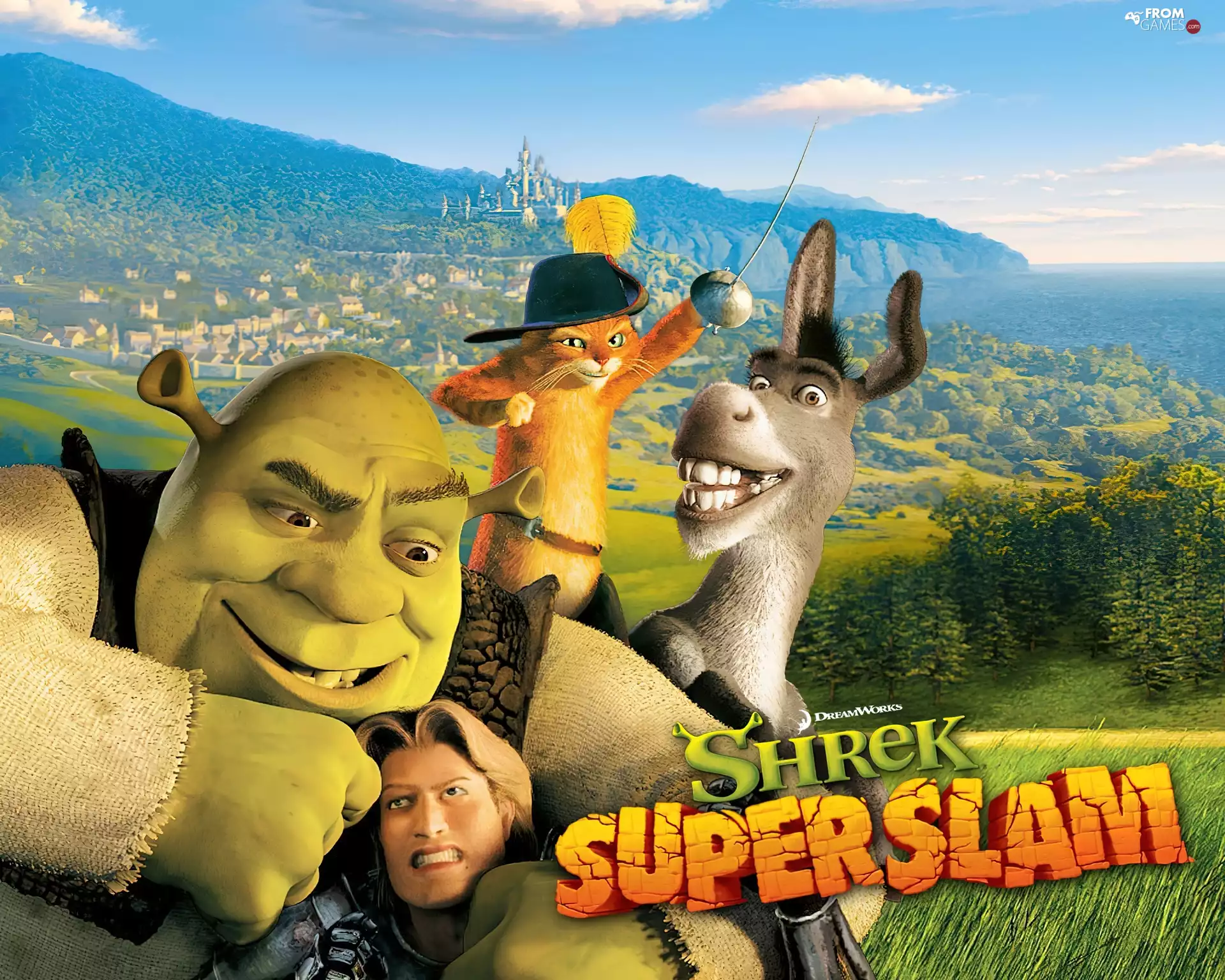 donkey, Shrek, cat