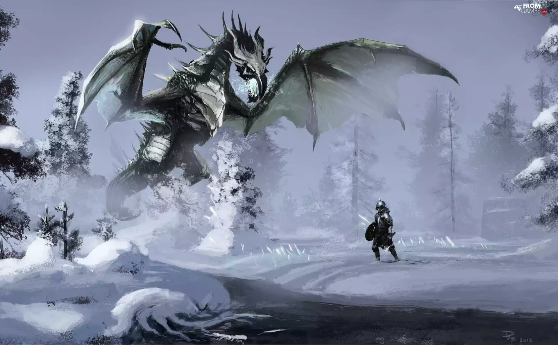 Dragon, Skyrim, winter