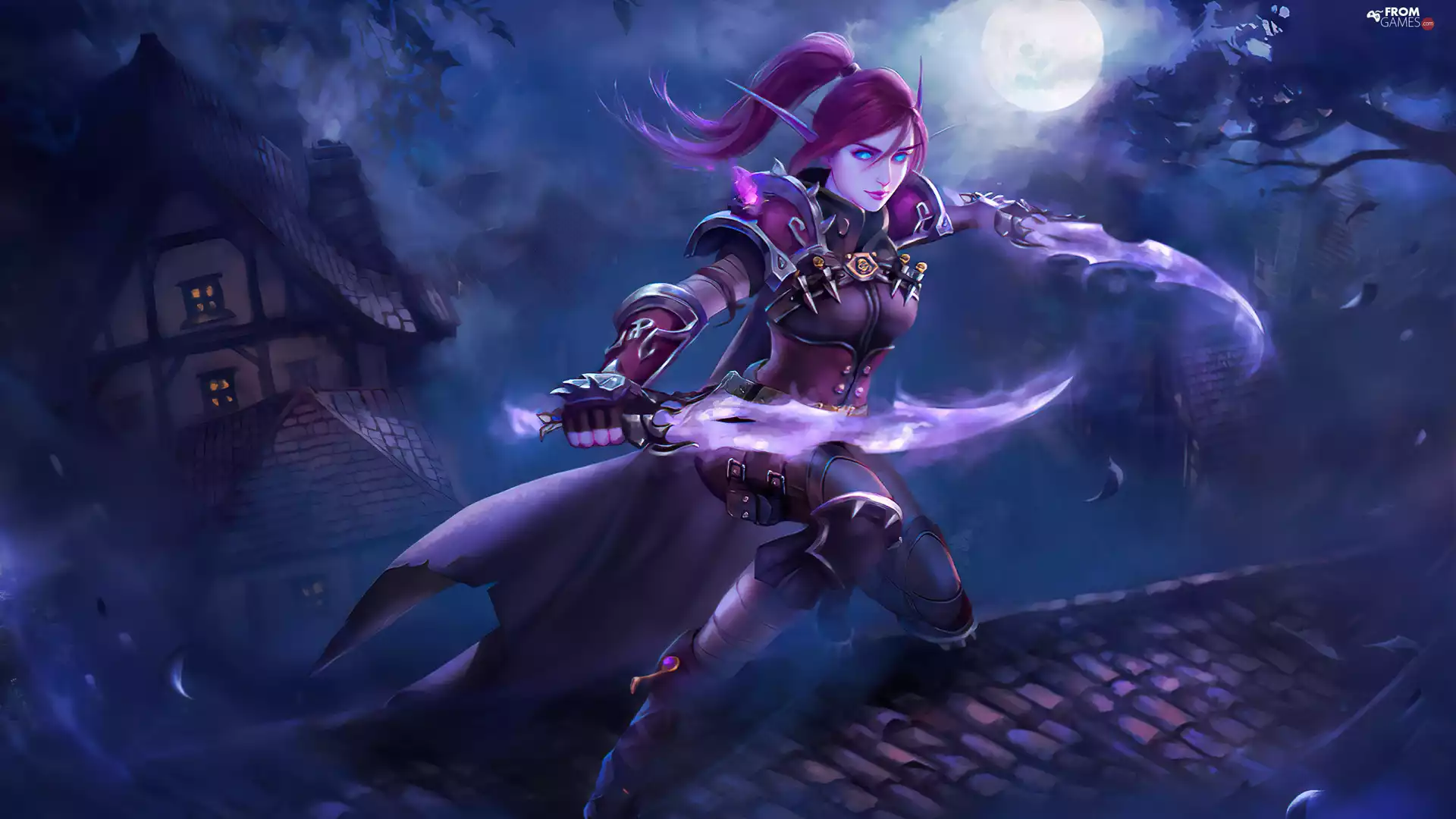 elf, World of Warcraft, Houses, form, game, the roof, moon