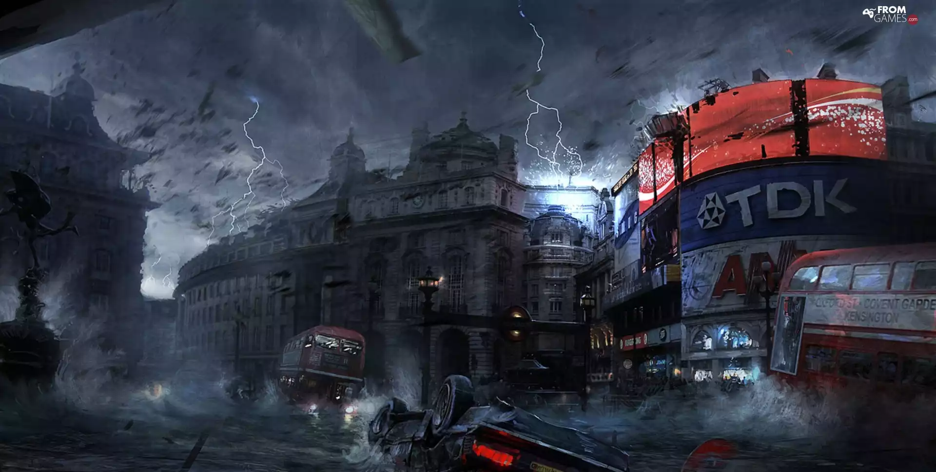 Final Fantasy, Town, cars, Storm