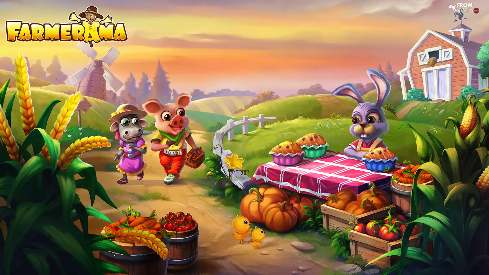 sheep, game, vegetables, guinea pig, table, Windmill, corn, Rabbit, Farmerama, Plants, Home
