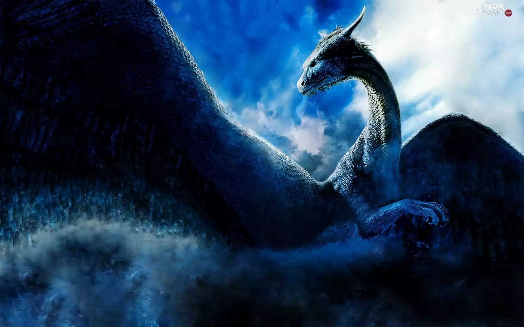 Eragon, Dragon, clouds, Fog, Sky, blue