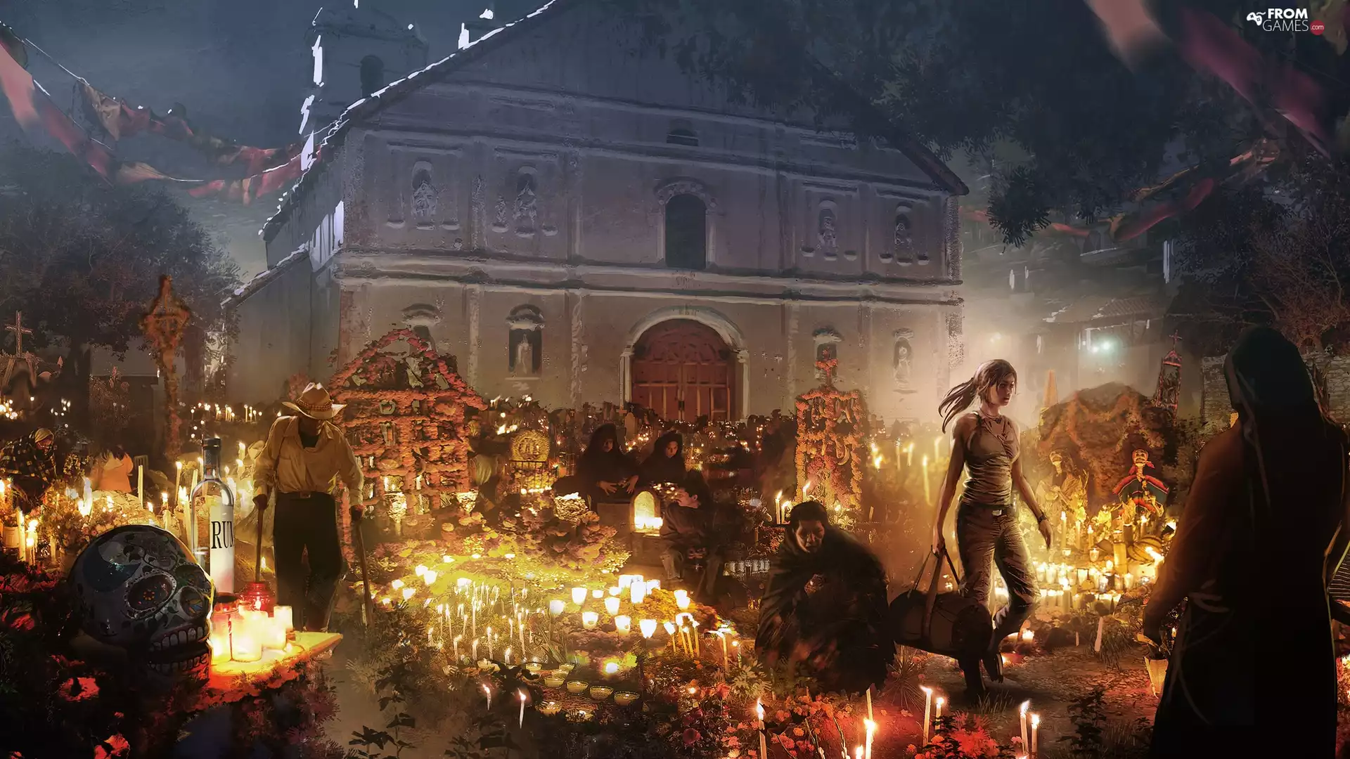 Tomb Raider 2018, game, Candles, cemetery, Lara Croft, Shadow of the Tomb Raider