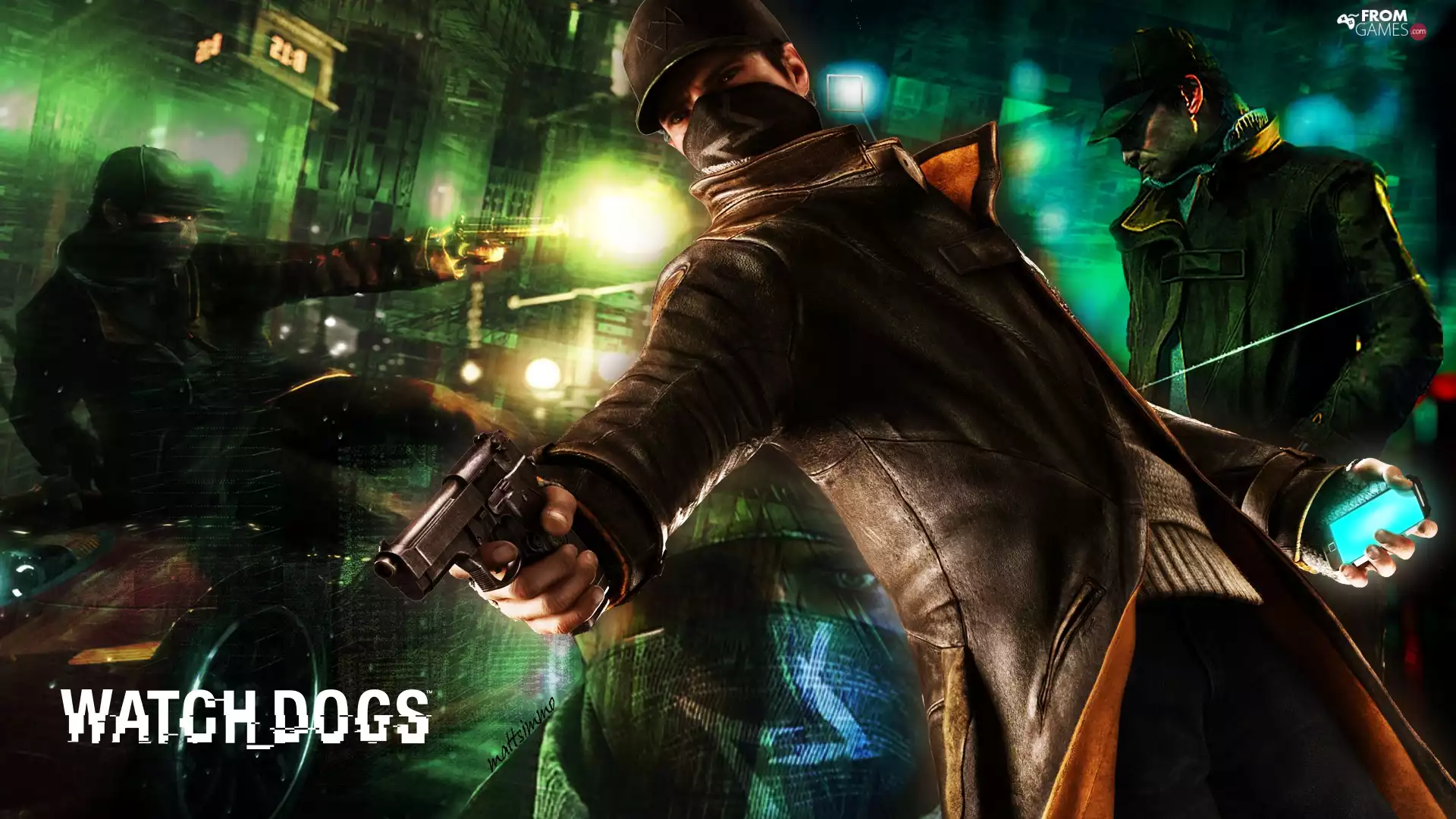 Watch Dogs, Telephone, Gun, a man