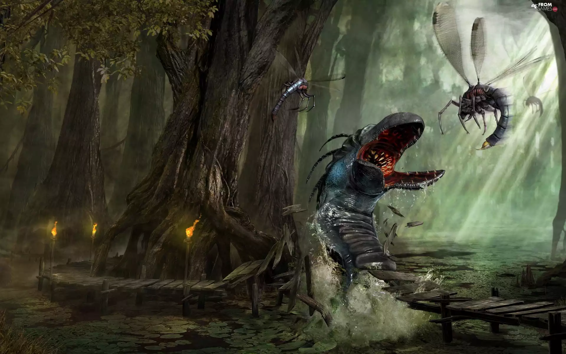 viewes, The Flames, insects, trees, Gothic