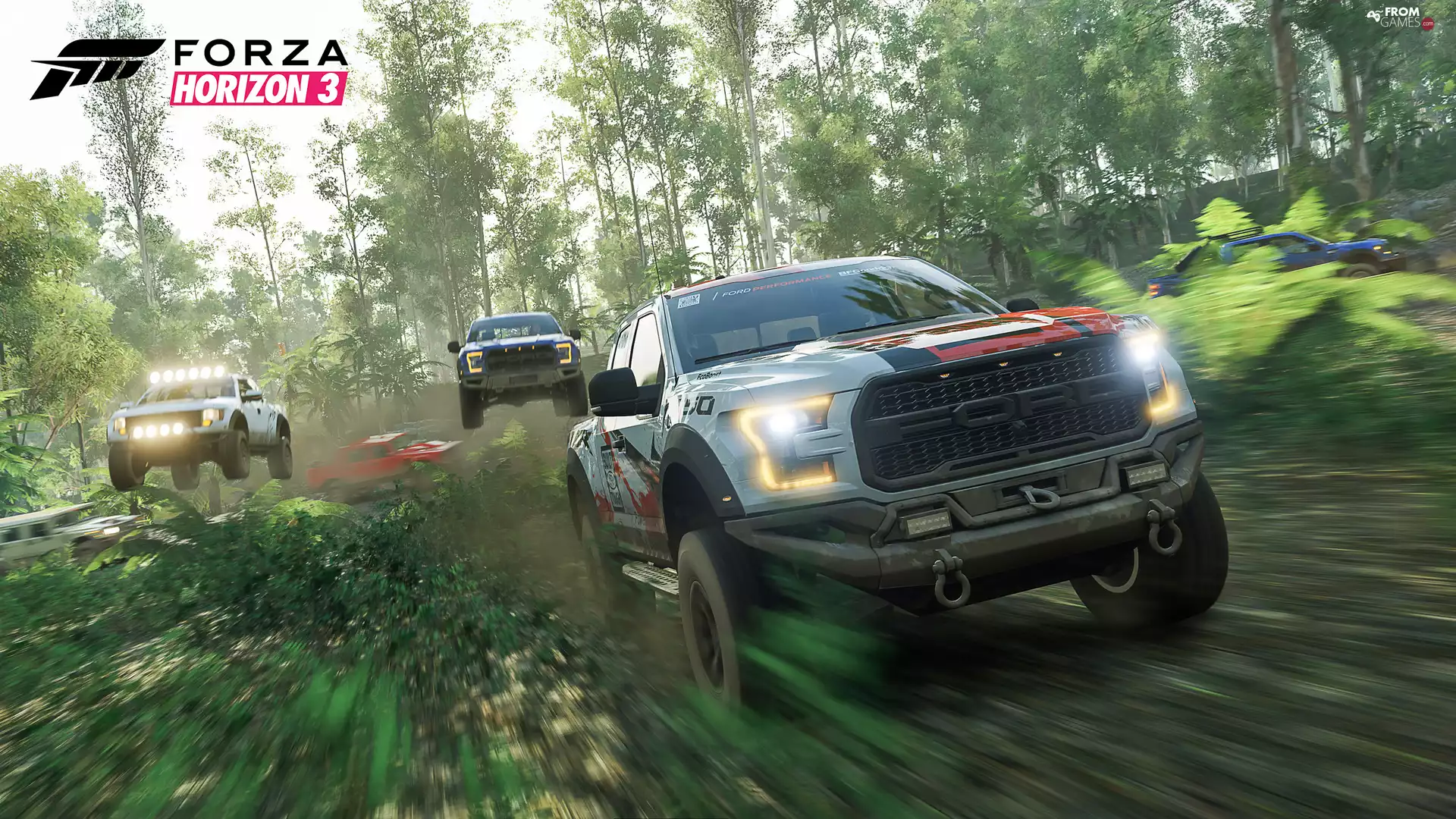 Jeep, Ford, poster, forest, race, cars, Forza Horizon 3, Way