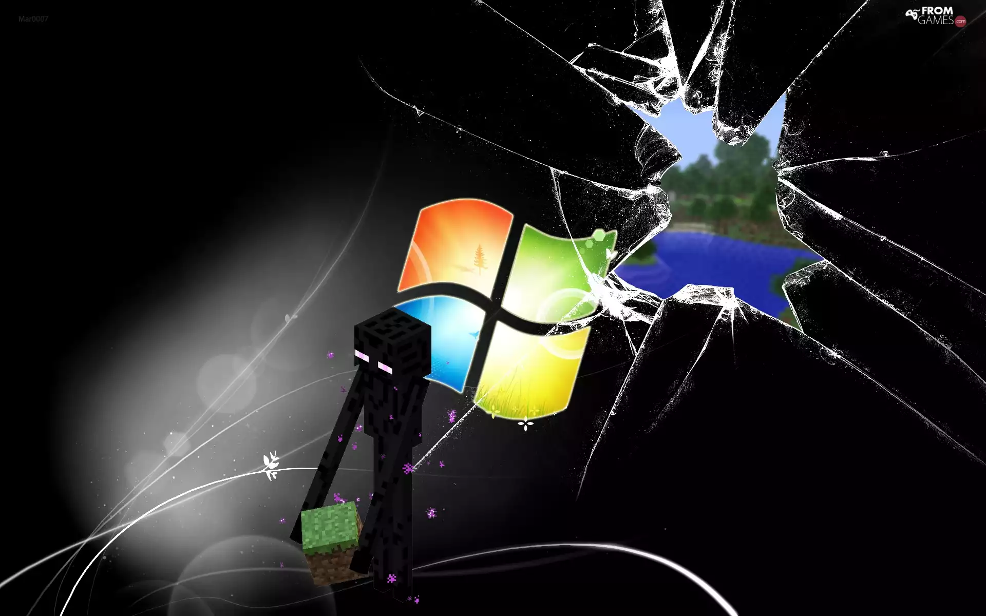 windows, logo, Enderman, hole, Minecraft