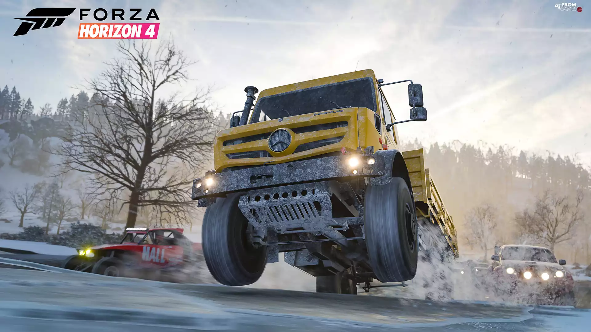 Mercedes, Automobile, winter, Truck, Forza Horizon 4, Way, poster