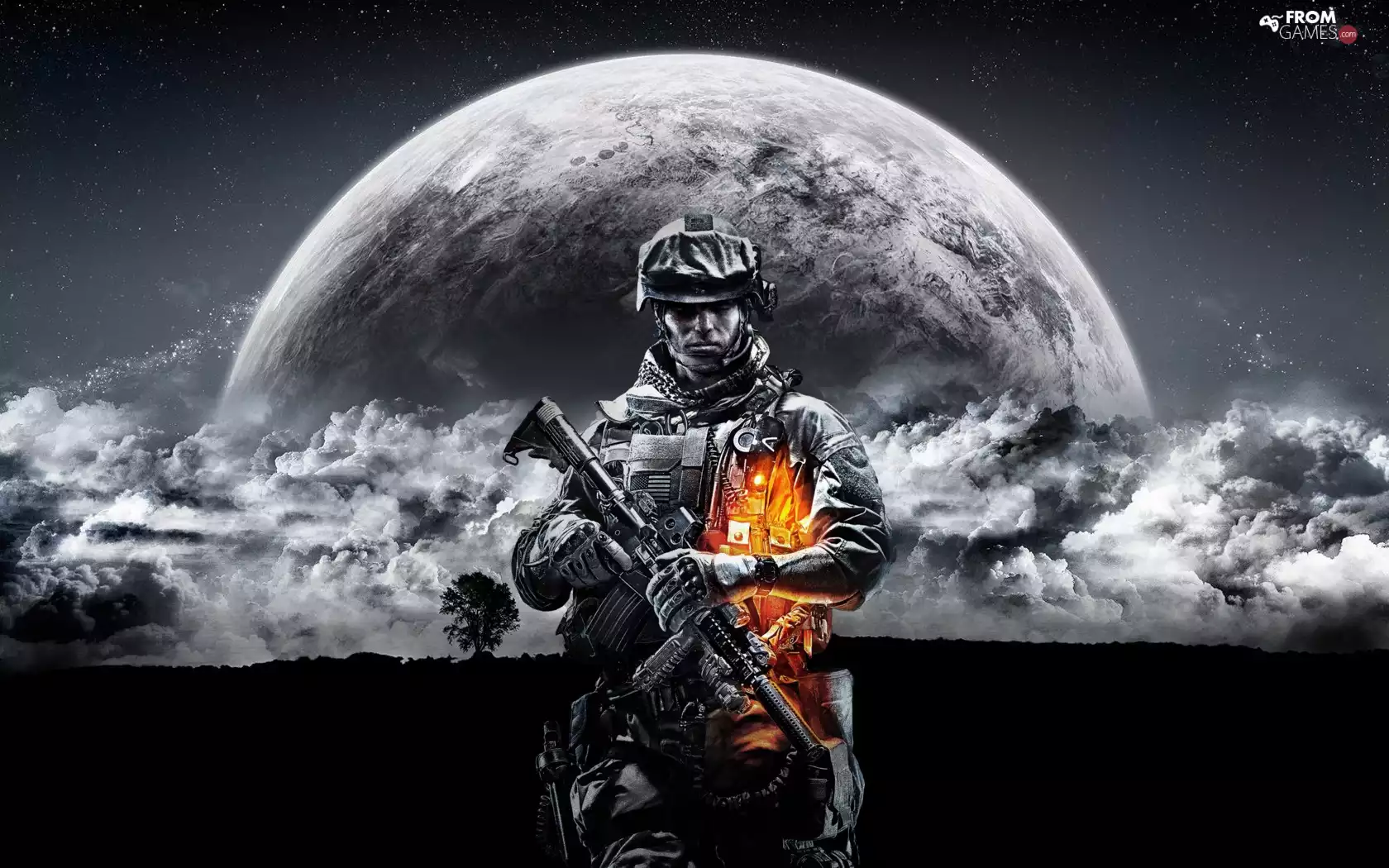 moon, Battlefield, soldier