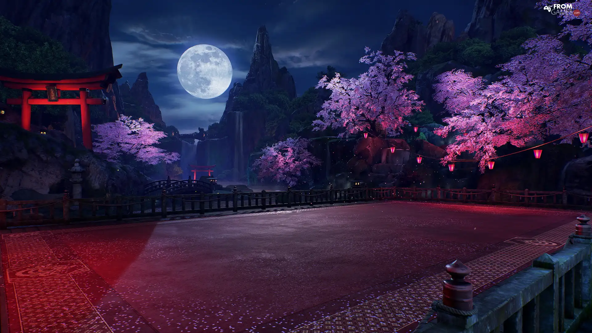 Night, game, viewes, moon, trees, Tekken