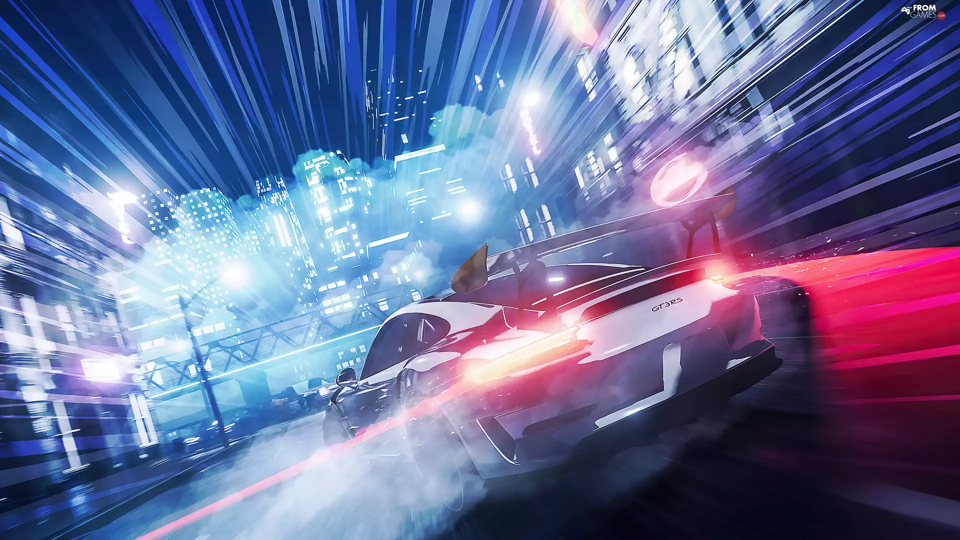 Automobile, Porsche GT3RS, neon, Back, Night, Need For Speed, game, Street