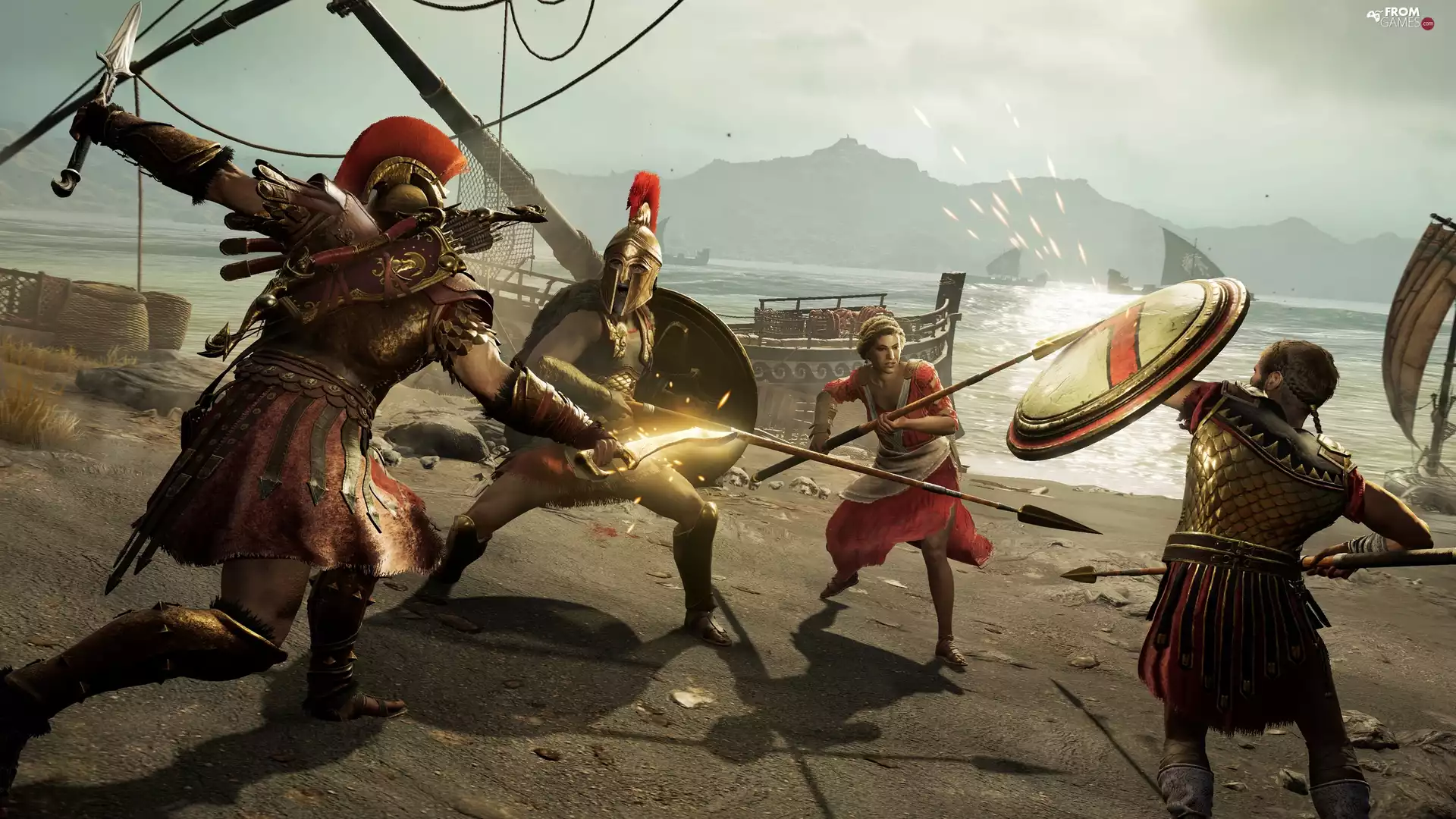 game, Assassins Creed Odyssey, knights, Fight, Women