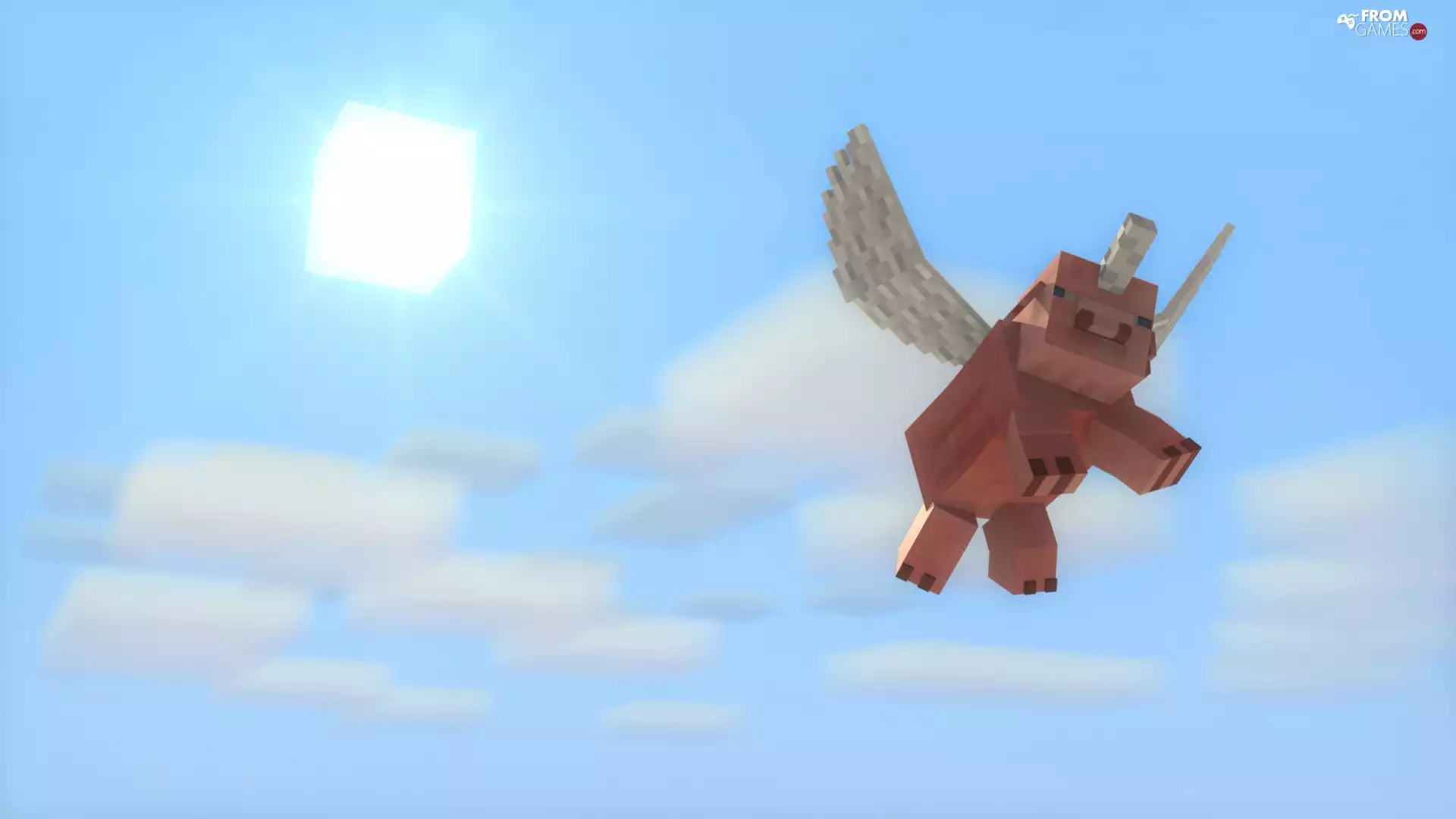Sky, game, Flying, Piggs, sun, Minecraft
