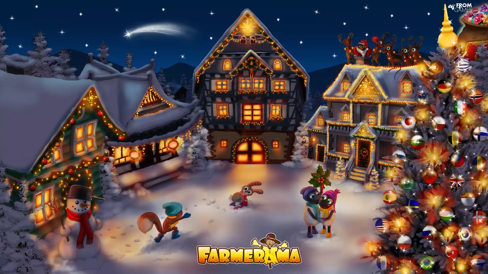 sheep, Snowman, christmas, Rabbit, Houses, Farmerama, game, christmas tree