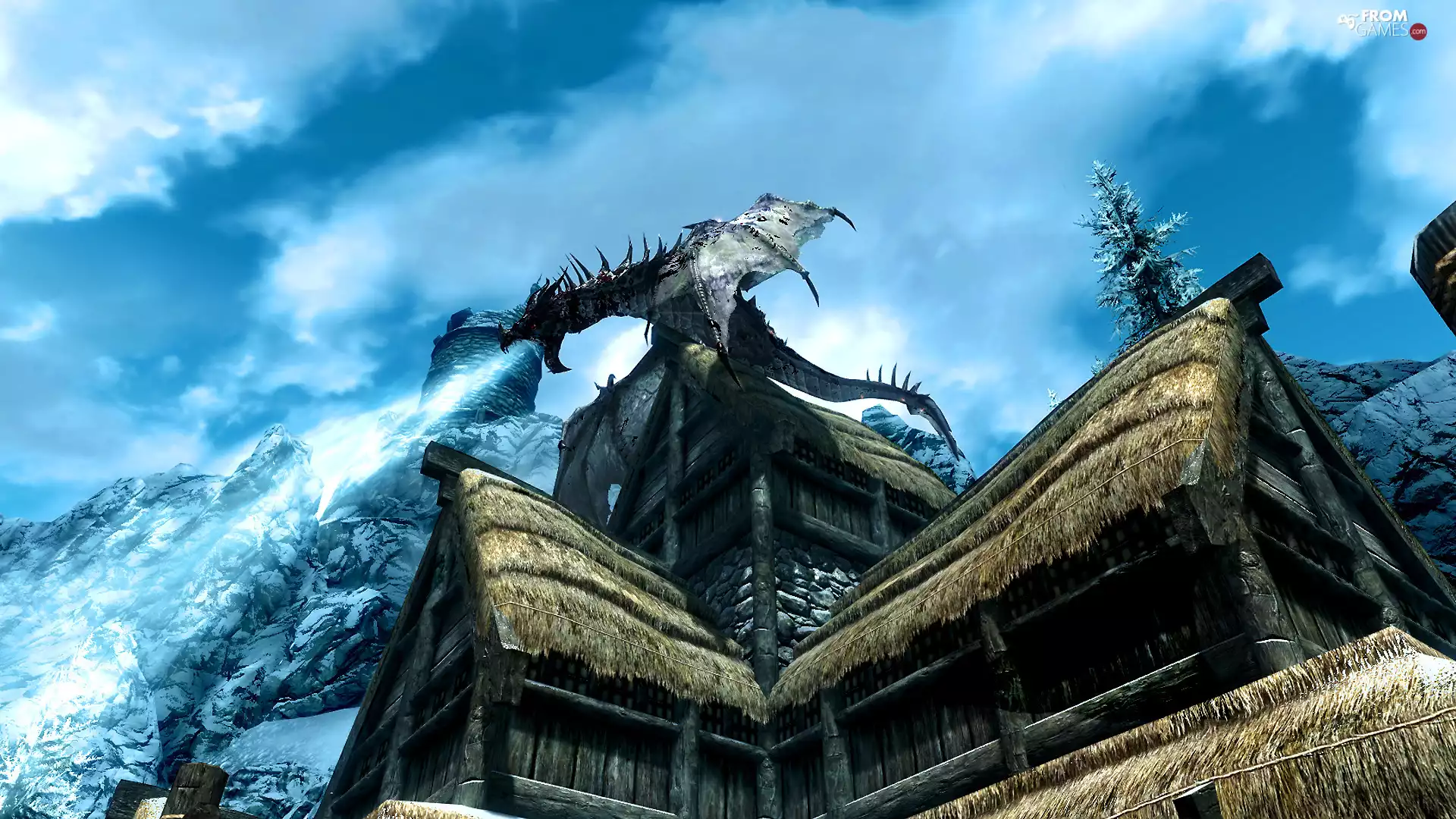 game, Dragon, Mountains, The Elder Scrolls V : Skyrim