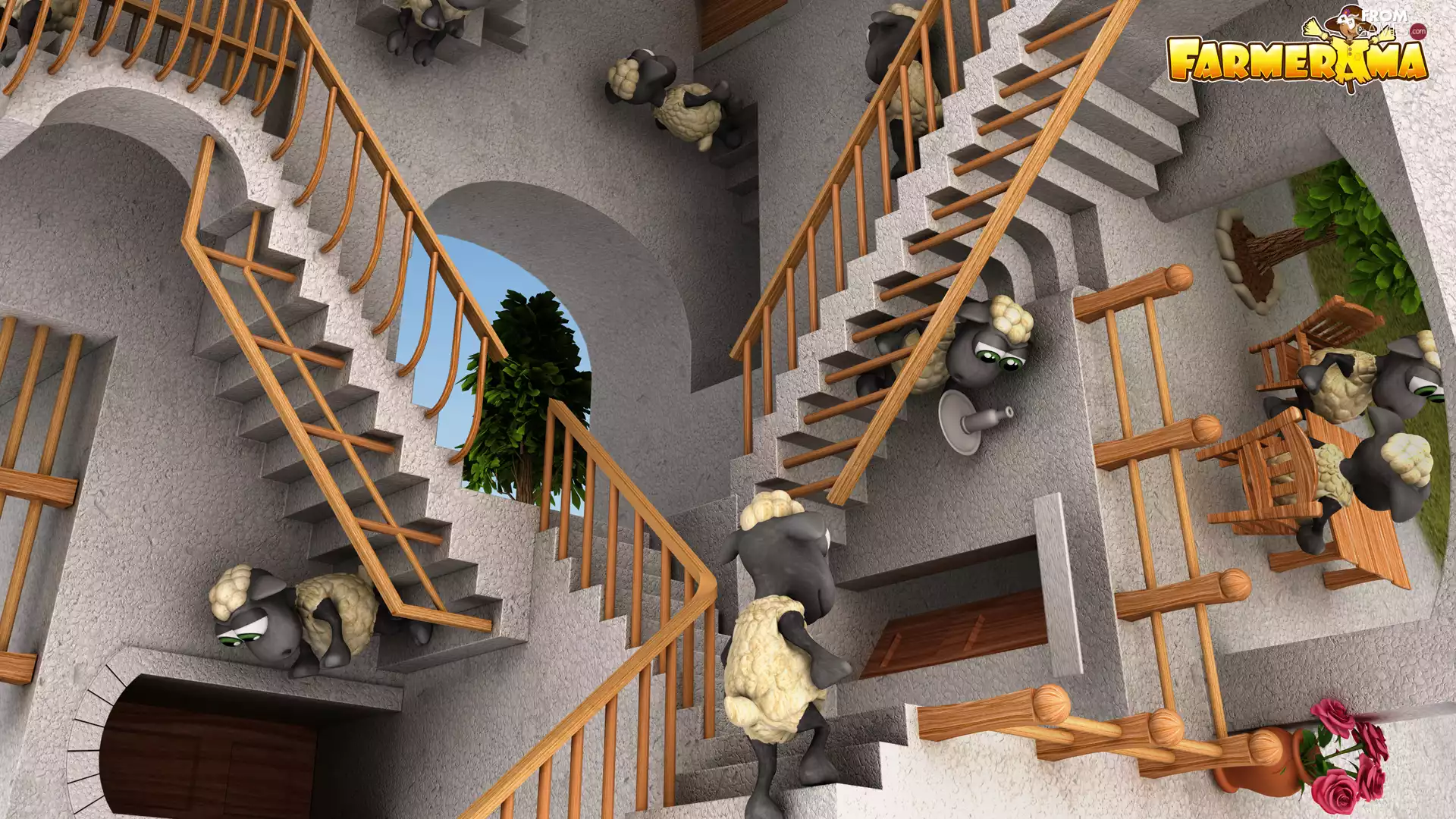 house, Stairs, game, sheep, Farmerama