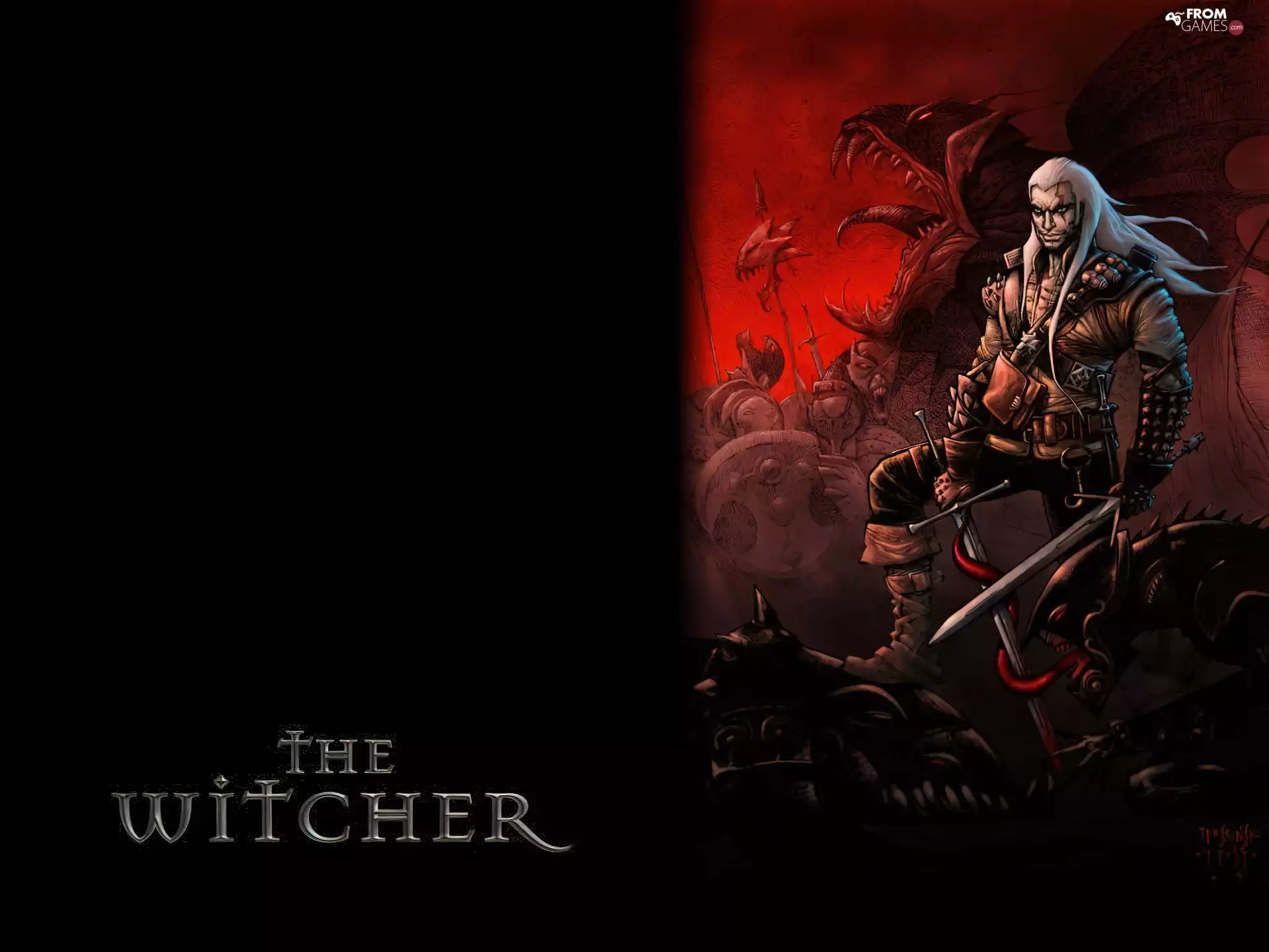 sword, a man, the witcher, monster