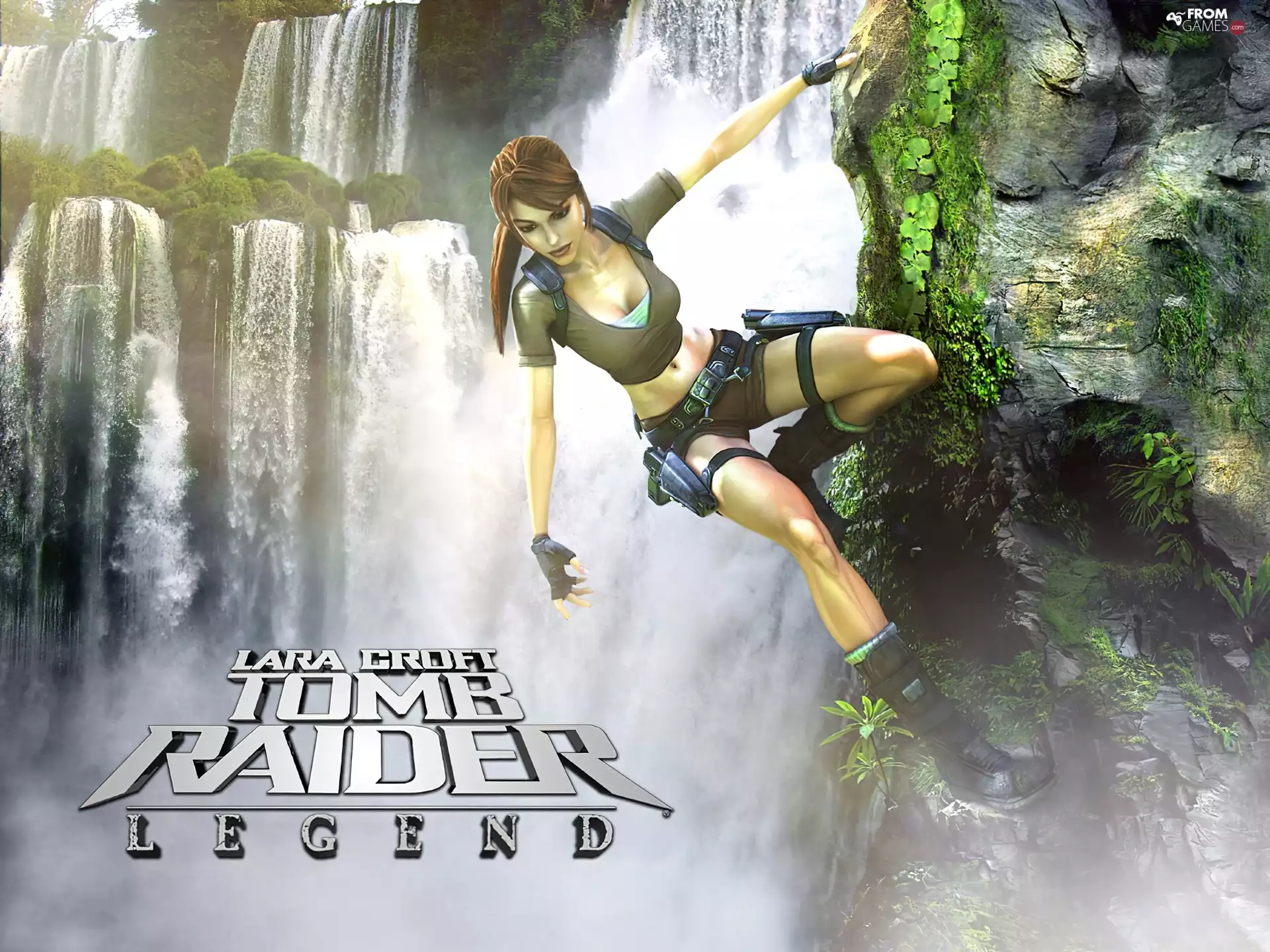 waterfall, Lara Croft, Tomb Raider Legend