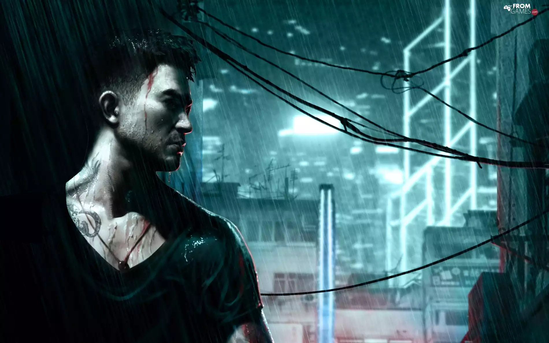 Sleeping Dogs, Rain, Town, a man