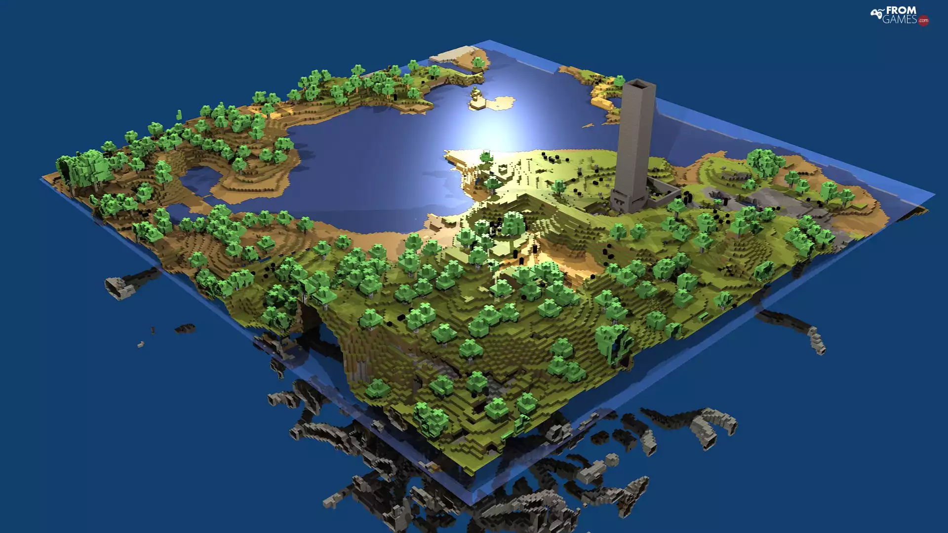 lake, viewes, Minecraft, trees