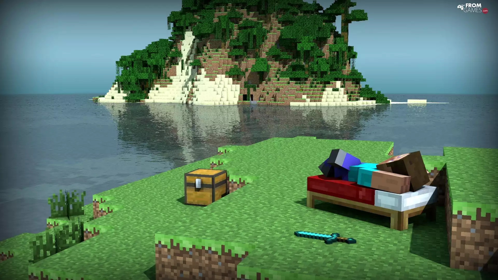 Island, Minecraft, trees, viewes, box, Human