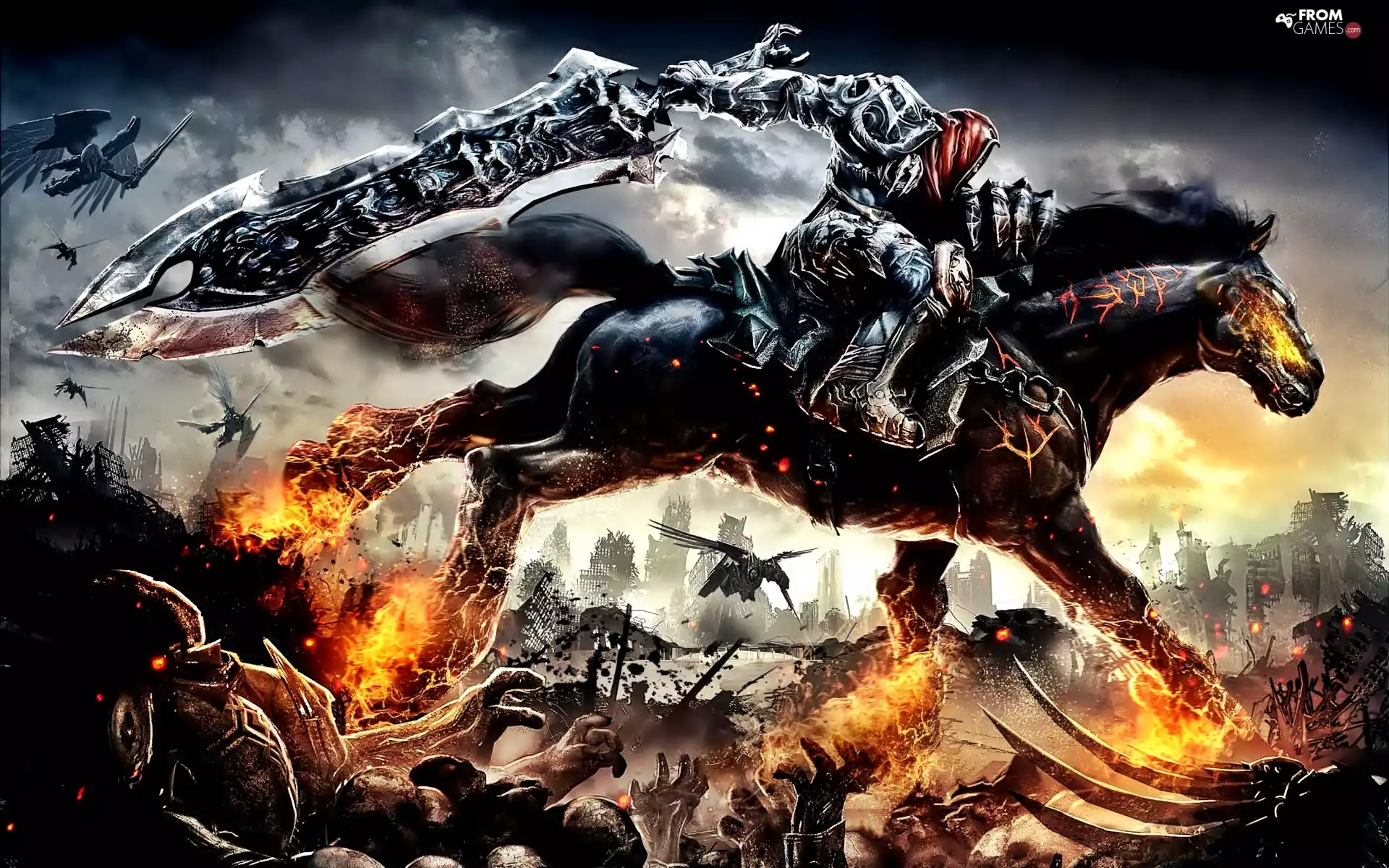 sword, war, Horse, rider, Black