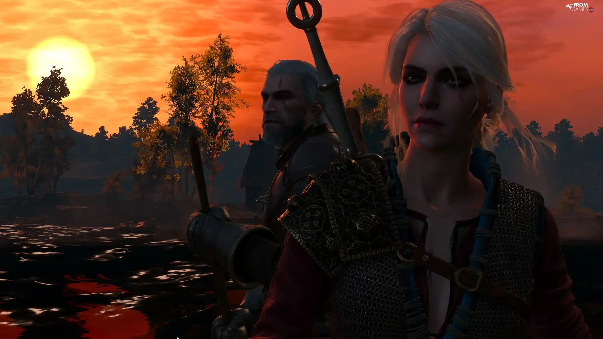The Witcher 3 Wild Hunt, The Witcher 3 Wild Hunt, Geralt, Great Sunsets, Ciri