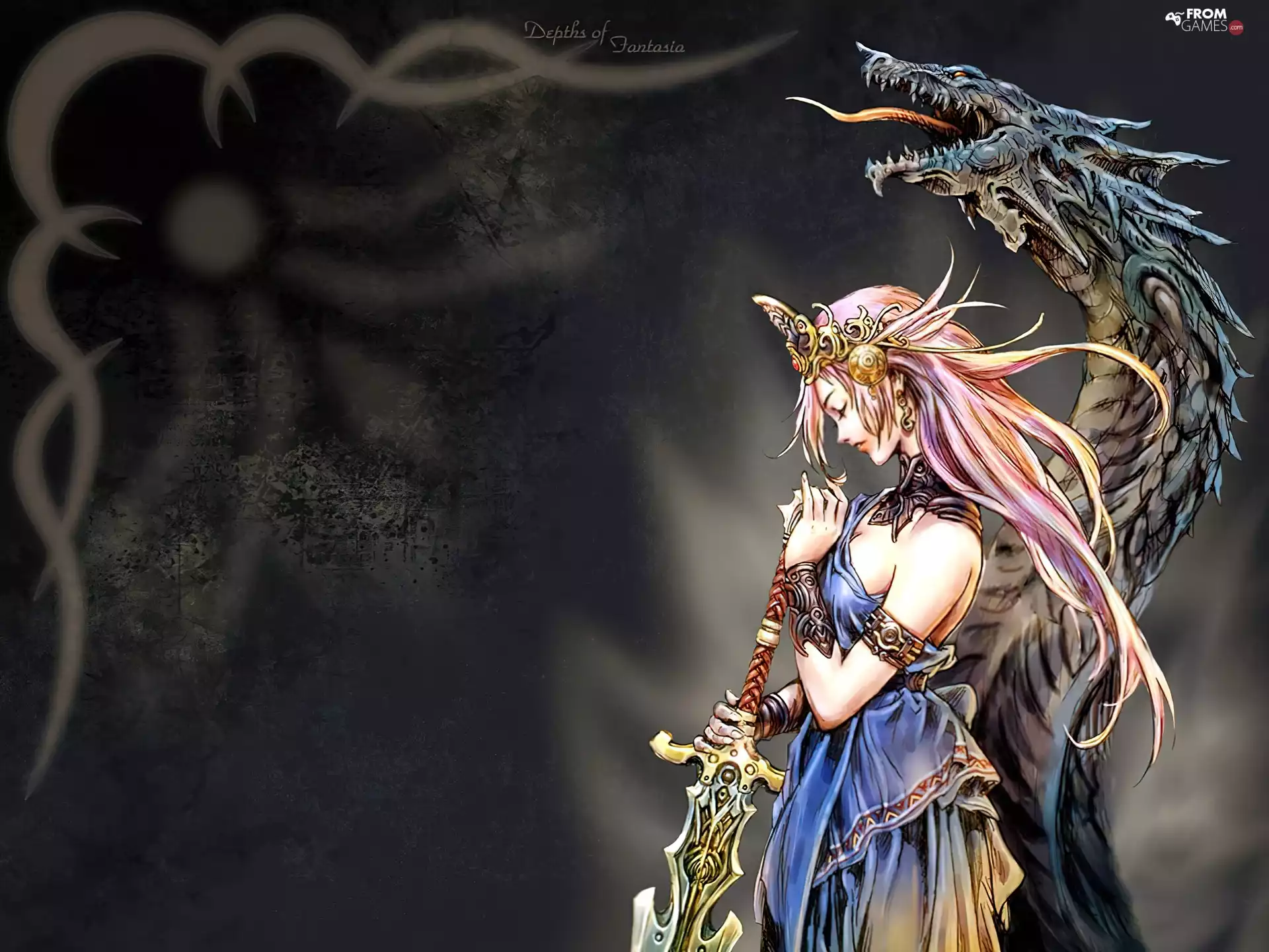 sword, Dragon, form, Women, Depths Of Fantasia