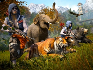 animals, Elephant, Characters, tiger, armed, Far Cry 4, game, Bear
