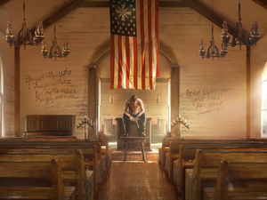 bench, interior, flag, Church, Far Cry 5