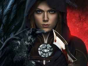 Crow, Dragon Age: Inquisition, blood, girl, Leliany, dagger
