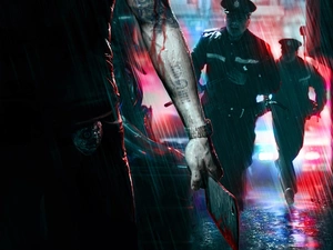 Sleeping Dogs, chopper, Rain, police