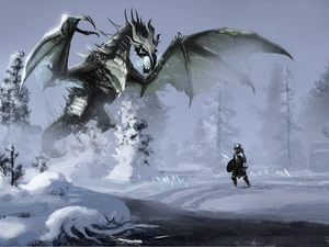 Dragon, Skyrim, winter