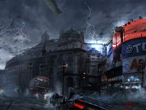 Final Fantasy, Town, cars, Storm