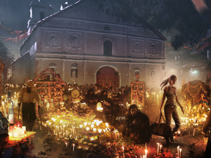 Tomb Raider 2018, game, Candles, cemetery, Lara Croft, Shadow of the Tomb Raider