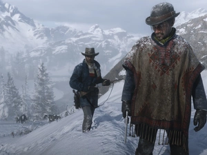 men, Mountains, Red Dead Redemption 2, winter, game