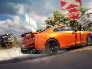 Forza Horizon 3, game, Automobile, Nissan GT-R, ##, way, Street, locomotive, Orange