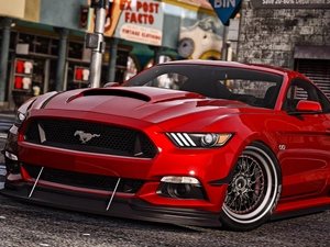 Ford Mustang GT350, Grand Theft Auto 5, Front, GTA 5, game, Red, Street