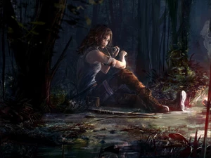 fire, Tomb Raider, injured, forest, Lara Croft