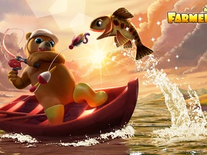 lake, Bear, fishing, Boat, fish, Farmerama, game, fishing rod