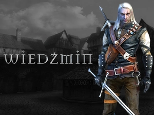 the witcher, a man, sword, village