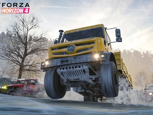 Mercedes, Automobile, winter, Truck, Forza Horizon 4, Way, poster