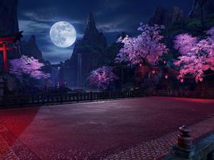 Night, game, viewes, moon, trees, Tekken