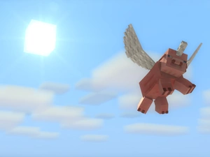 Sky, game, Flying, Piggs, sun, Minecraft