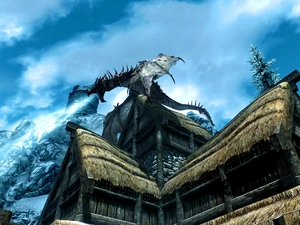 game, Dragon, Mountains, The Elder Scrolls V : Skyrim